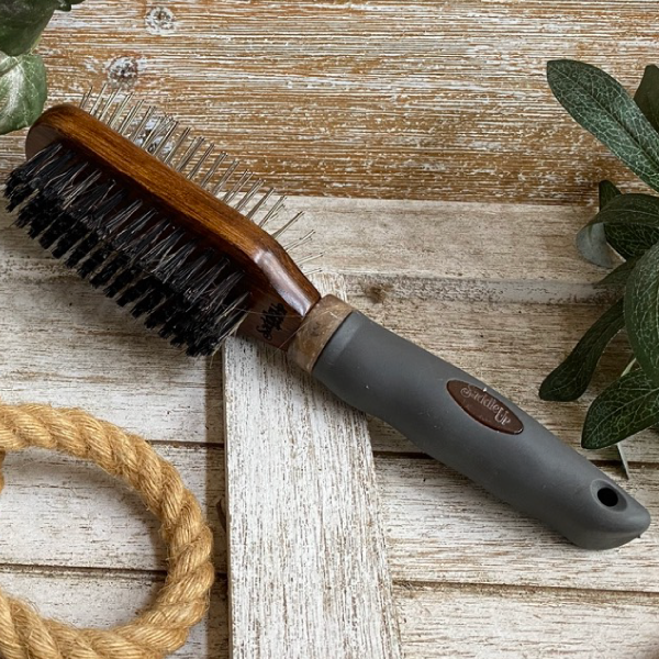 Wood Grooming Brush Double Sided with non-slip handle